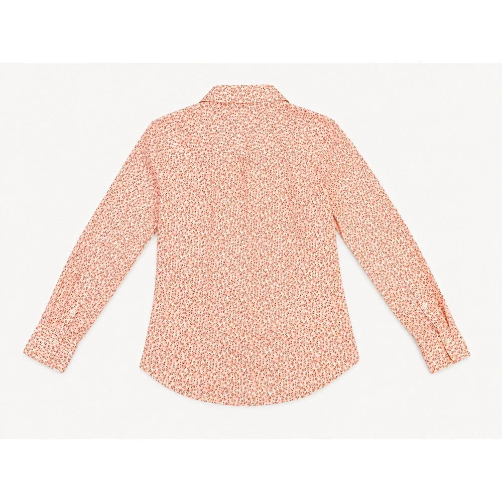 J Crew Perfect Womens Top Size 2 White Pink Floral Button Down Cotton Shirt